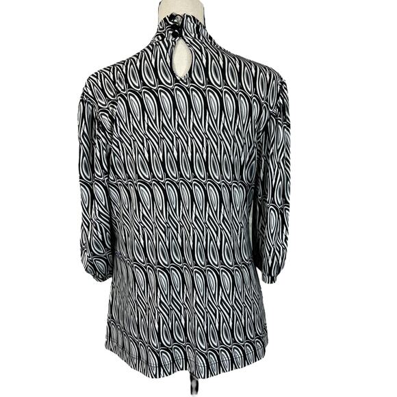 Worthington Large Top Geometric Stetch Elbow Puff Sleeves Keyhole Neck Multi - Picture 6 of 11